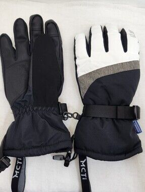 MCTI Womens Medium Black White Winter Warm Ski Gloves Grips Waterproof Insert